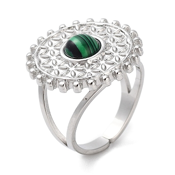  304 Stainless Steel Ring, Adjustable Synthetic Malachite Rings, Sun, Adjustable