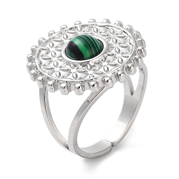  304 Stainless Steel Ring, Adjustable Synthetic Malachite Rings, Sun, 20mm, Inner Diameter: Adjustable