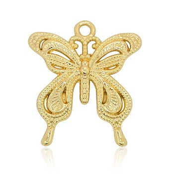 Nickel Free & Lead Free Light Gold Plated Alloy Butterfly Pendants, Long-Lasting Plated, 26x24x3mm, Hole: 2mm