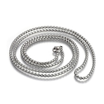 304 Stainless Steel Box Chain Necklaces, with Lobster Claw Clasps, Stainless Steel Color, 29.5 inch(75cm), 2.5mm