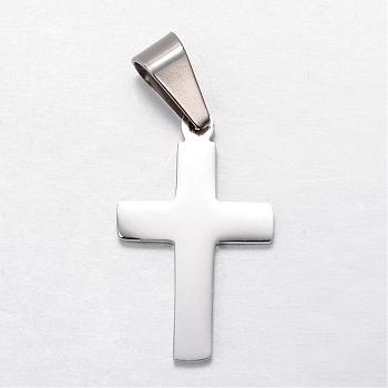 304 Stainless Steel Pendants, Latin Cross, Stainless Steel Color, 27.5x17x1.5mm, Hole: 5x8mm