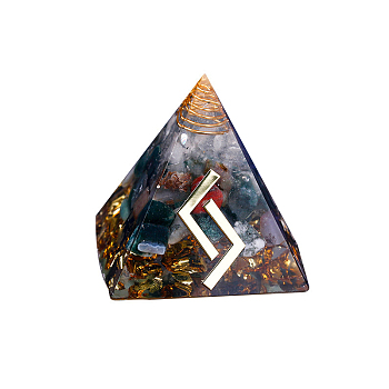 Orgonite Pyramid Resin Display Decorations, with Brass Findings, Gold Foil and Natural Agate Chips Inside, for Home Office Desk, 50mm