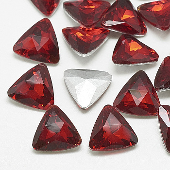 Pointed Back Glass Rhinestone Cabochons, Back Plated, Faceted, Triangle, Light Siam, 13x14x4.5mm