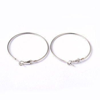 Platinum Color Brass Hoop Earrings, Nickel Free, 40x1.2mm