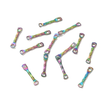 Ion Plating(IP) 304 Stainless Steel Connector Charms, Twisted Bar, Rainbow Color, 10x2x1mm, Hole: 1mm