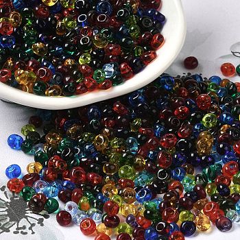 Transparent Colours Glass Seed Beads, Fringe Teardrop Beads, Mixed Color, 6/0, 4~4.5x3~3.5x4~4.5mm, Hole: 1~1.2mm, about 5625pcs/pound