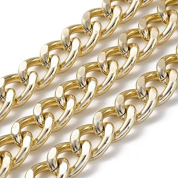 Oxidation Aluminum Diamond Cut Faceted Curb Chains, Twisted Chains, Unwelded, with Spool, Light Gold, 23x17x6mm, about 26.25 Feet(8m)/Roll