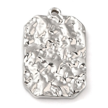 Non-Tarnish 304 Stainless Steel Pendants, Textured, Rectangle Charm, Stainless Steel Color, 25x16.5x3mm, Hole: 1.4mm