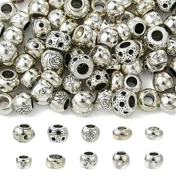100Pcs 10 Styles Tibetan Style Alloy European Beads, Large Hole Beads, Cadmium Free & Lead Free, Antique Silver, 8.5~10.5x5.3~7.8mm, Hole: 4.5~6.5mm, 10pcs/style