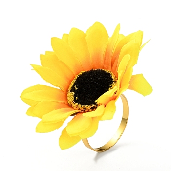 Iron Napkin Rings, with Silk Artificial Sunflower, Gold, 80mm