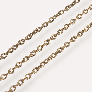 Iron Textured Cable Chains, Unwelded, with Spool, Antique Bronze, 3x2x0.6mm, about 328.08 Feet(100m)/roll