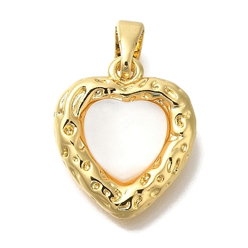 Brass Pave Natural White Shell Pendants, Heart Charms, Real 18K Gold Plated, 15.5x13.5x3.5mm, Hole: 4.5x2.5mm