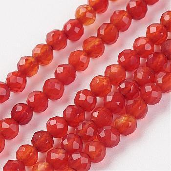 Natural Carnelian Bead Strand, Round, Faceted, Dyed & Heated, 2mm, Hole: 0.5mm, about 164pcs/strand, 15.8 inch(40.2cm)