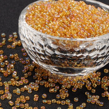 Round Glass Seed Beads, Transparent Colours Rainbow, Round, Goldenrod, 4mm