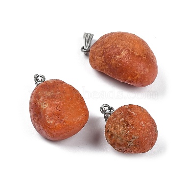 Stainless Steel Color Nuggets Natural Agate Pendants