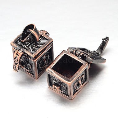 Carved Cube Rack Plating Brass Prayer Box Pendants(KK-L101-21)-2