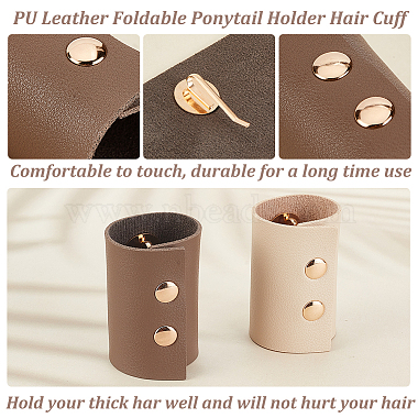 2Pcs 2 Colors PU Leather Foldable Ponytail Holder Hair Cuff(OHAR-OC0001-05A)-4