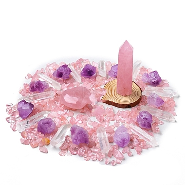 Natural Amethyst & Rose Quartz & Quartz Crystal Ornaments Set Box(WG74987-01)-2