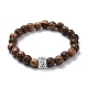 Waxed Natural Bodhi Wood Round Beads Stretch Bracelet(BJEW-JB07099-01)-1