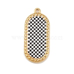 Printed 304 Stainless Steel Pendants, Oval Charms, PVD Vacuum Plating, Real 18K Gold Plated, Black, 30.5x14x2.5mm, Hole: 1.8mm(STAS-C146-08G-01)