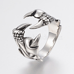 316 Surgical Stainless Steel Finger Rings, Wide Band Rings, Claw, Antique Silver, 17~21mm(RJEW-G091-09)