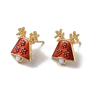 Christmas Bell Alloy Enamel Stud Earrings for Women, with 304 Stainless Steel Pin, Cadmium Free & Nickel Free & Lead Free, Light Gold, 16.5x13mm, Pin: 0.8mm(EJEW-E284-08LG)
