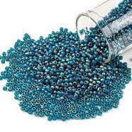 TOHO Round Seed Beads, Japanese Seed Beads, (167BDF) Transparent AB Frost Teal, 11/0, 2.2mm, Hole: 0.8mm, about 1110pcs/bottle, 10g/bottle(SEED-JPTR11-0167BDF)