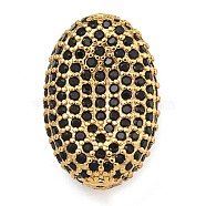 Rack Plating Brass Micro Pave Cubic Zirconia Charms, Cadmium Free & Lead Free, Long-Lasting Plated, Real 18K Gold Plated, Oval, Black, 19x13x8mm, Hole: 1.5mm(KK-G513-74A-01G)