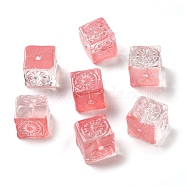 Transparent Glass Beads, Cube, Salmon, 10x11x11mm, Hole: 1.5mm(GLAA-A012-04J)