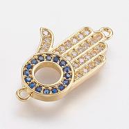 Brass Micro Pave Cubic Zirconia Links, Palm, Real 18K Gold Plated, 21.5x12.5x2mm, Hole: 1mm(ZIRC-G103-24G)