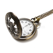 Alloy Glass Pendant Pocket Necklace, Electronic Watches, with Iron Chains and Lobster Claw Clasps, Flat Round with Scorpion, Antique Bronze, 18-1/2 inch(46.9cm), watches: 59x47x14mm(WACH-S002-08AB)