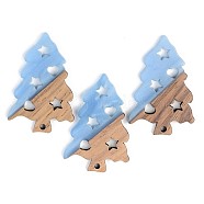 Opaque Resin & Walnut Wood Pendants, Christmas Tree, Cornflower Blue, 40x26.5x3mm, Hole: 2mm(RESI-S389-006A-C01)