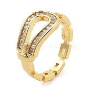 Rack Plating Brass Clear Cubic Zirconia Belt Shape Open Cuff Rings for Women, Cadmium Free & Lead Free, Long-Lasting Plated, Real 18K Gold Plated, Inner Diameter: 18mm(KK-S371-06G)