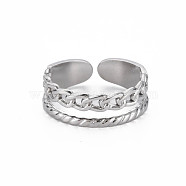 304 Stainless Steel Curb Chain Shape Cuff Ring, Hollow Open Ring for Women, Stainless Steel Color, US Size 9(18.9mm)(RJEW-N038-037P)