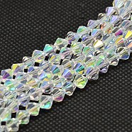 Imitate Austrian Crystal Electroplate Bicone Glass Bead Strands, AB Color Plated, Grade AA, Faceted, AB Color Plated, 4~4.5x4mm, Hole: 1mm, about 85~88pcs/strand, 12.6 inch(X-GLAA-F029-4x4mm-A01)