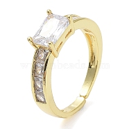Brass Micro Pave Cubic Zirconia Rings, Long-Lasting Plated, Real 18K Gold Plated, Cadmium Free & Lead Free, Rectangle, Clear, 2~3.5mm, Inner Diameter: 16mm(RJEW-E077-05G)