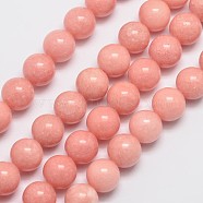 Natural Malaysia Jade Beads Strands, Imitation Rhodochrosite, Round, Dyed, Salmon, 10mm, Hole: 1mm, about 38pcs/strand, 15 inch(G-A146-10mm-B08)