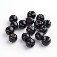 Natural Wood Beads, Dyed, Round, Black, about 12mm in diameter, 10.5mm thick, hole: 3mm(X-TB12mmY-12)