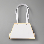 Paper Bags, Trapezoid, Gold Edge, Suitable for Gift Flower Giving, White, 30cm(ABAG-WH0044-23A)