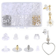 320Pcs 8 Style Plastic & 304 Stainless Steel & Silicone Ear Nuts, Bell & Full-covered & Bullet Clutch Earring Backs, Clear, 3~12x3~12x3~6mm, Hole: 0.5~1mm, 40Pcs/style(FIND-SC0004-81)