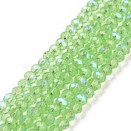 Electroplate Glass Beads Strands, Half Rainbow Plated, Faceted, Rondelle, Light Green, 4x3mm, Hole: 0.4mm, about 123~127pcs/strand, 16.5~16.9 inch(42~43cm)(X1-EGLA-A034-T4mm-L17)