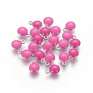 304 Stainless Steel Enamel Charms, Enamelled Sequins, Flat Round, Stainless Steel Color, Hot Pink, 13.5x10x3.5~4mm, Hole: 1.4mm(STAS-O122-D-09P)