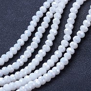 Electroplate Glass Beads Strands, Opaque Solid Color, AB Color Plated, Faceted, Rondelle, White, 10x8mm, Hole: 1mm, about 63~65pcs/strand, 49~50cm(EGLA-A034-P10mm-B18)