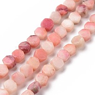 Natural Calcite Beads Strands, Dyed, Hexagon, Pink, 6.5x6x3.5mm, Hole: 1mm, about 64pcs/strand, 15.94 inch(40.5cm)(G-G852-06A)
