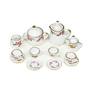 Porcelain Miniature Teapot and Cups Set Ornaments, Micro Landscape Garden Dollhouse Accessories, Pretending Prop Decorations, White, 9~21mm, 8Pcs/set(PORC-PW0001-054A)