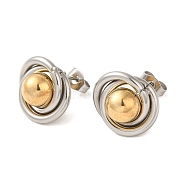 Ring & Round 304 Stainless Steel Stud Earrings for Women, Golden & Stainless Steel Color, 14x15.5mm(EJEW-U003-19)