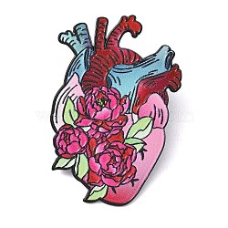 Floral Heart Enamel Brooches, Black Alloy Lapel Pin Backs for Backpack Clothes, Colorful, 42.5x30mm(AL-I001-02EB-04)
