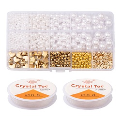 DIY Imitation Pearl Bracelet Making Kit, Including ABS Plastic Imitation Pearl Round Beads, CCB Plastic Beads, Elastic Thread, White, Imitation Pearl Beads: 704pcs/bag(DIY-FS0002-40)