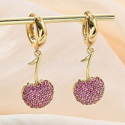 Cherry Brass Micro Pave Cubic Zirconia Hoop Earrings, Rack Plating, Long-Lasting Plated, Lead Free & Cadmium Free, Real 18K Gold Plated, Medium Violet Red, 42.5x14.5mm(EJEW-M077-04G-02)