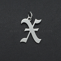 304 Stainless Steel Pendants, with Jump Ring, Old English, Letter, Laser Cut, Stainless Steel Color, Letter.X, 16x12.5x1mm, Hole: 3mm(A-STAS-R111-JA565-X)